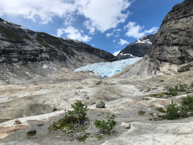 Nigardsbreen som har trukket seg tilbake